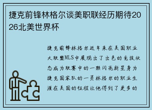 捷克前锋林格尔谈美职联经历期待2026北美世界杯 捷克前锋林格尔谈美职联经历期待2026北美世界杯